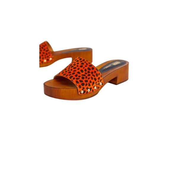 ASOS Transit Suede Heeled Mule Sandal Orange Leopard Size 38 US SIZE 8 MOB WIFE - Picture 1 of 8